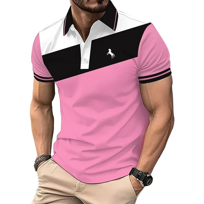 Men’s Premium Color Block Polo Shirt – Short Sleeve Casual & Smart Fit Tee