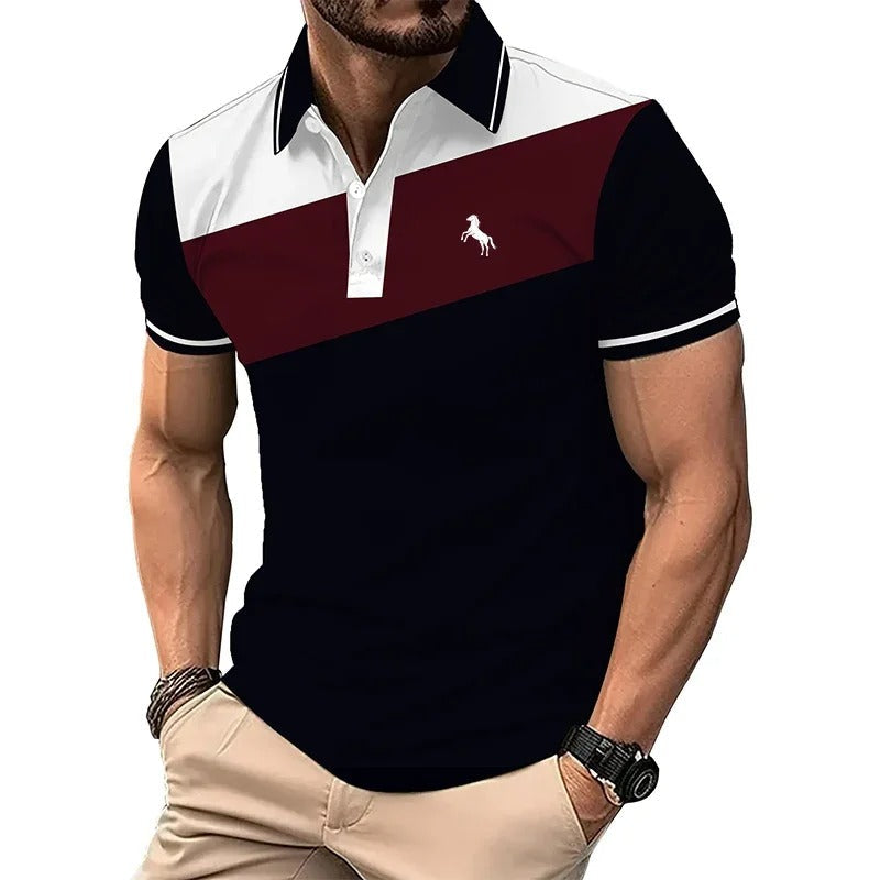 Men’s Premium Color Block Polo Shirt – Short Sleeve Casual & Smart Fit Tee